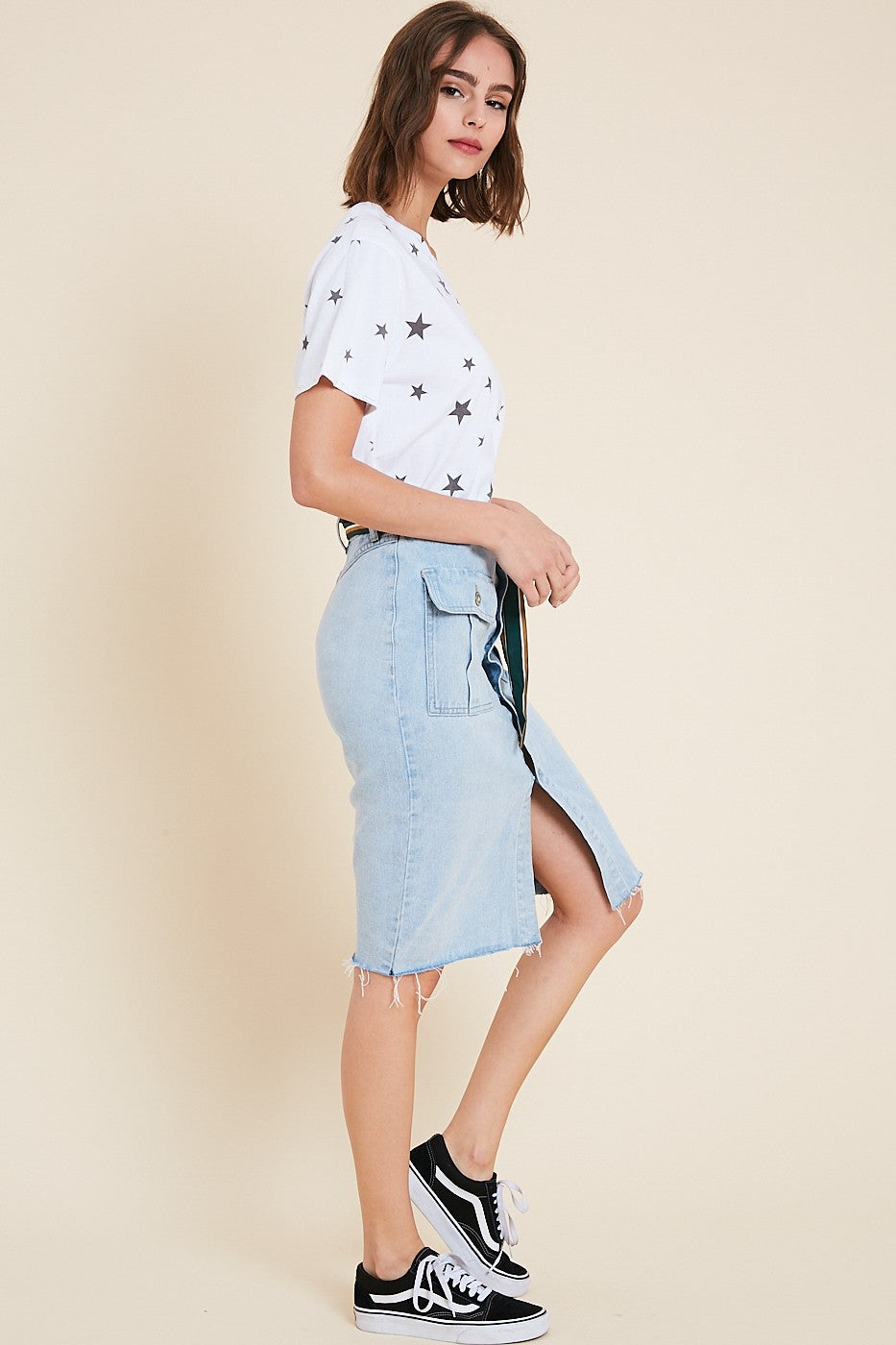 Distressed Hem Detail Star T-Shirt