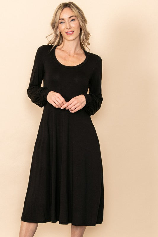 Bishop Sleeved Soft Touch Modal Midi Dress