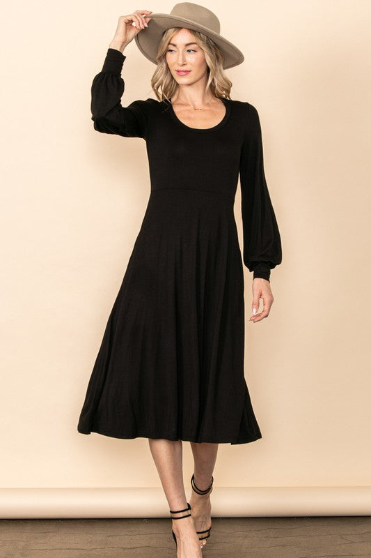 Bishop Sleeved Soft Touch Modal Midi Dress