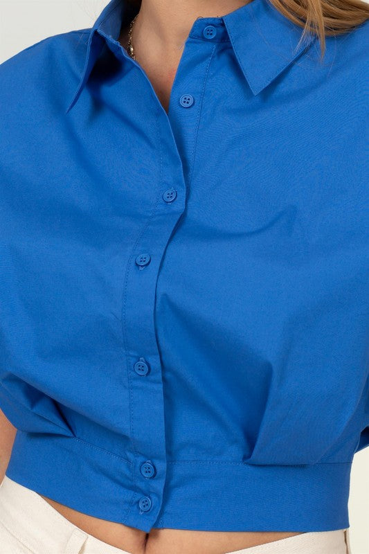 Shoulder Pad Sleeveless Button Down Top