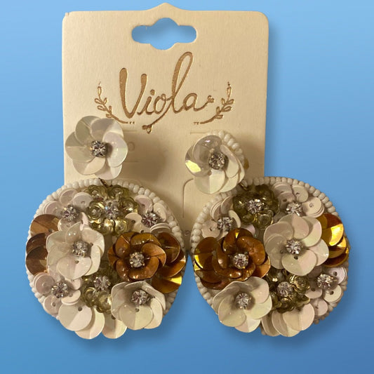 Neutral Round Flower Earrings