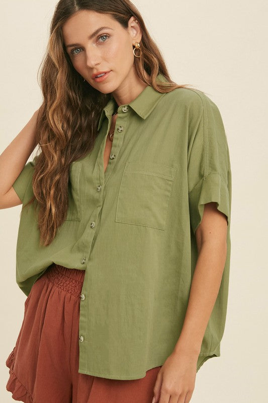 Oversized Button-Up Cotton Top