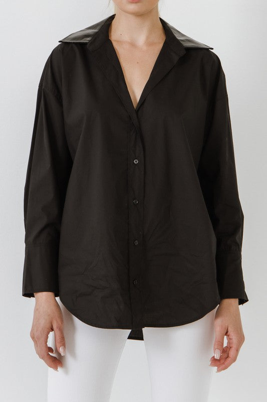 Black PU Collared Oversize Shirt