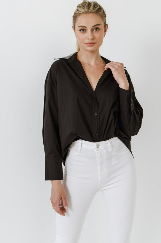 Black PU Collared Oversize Shirt