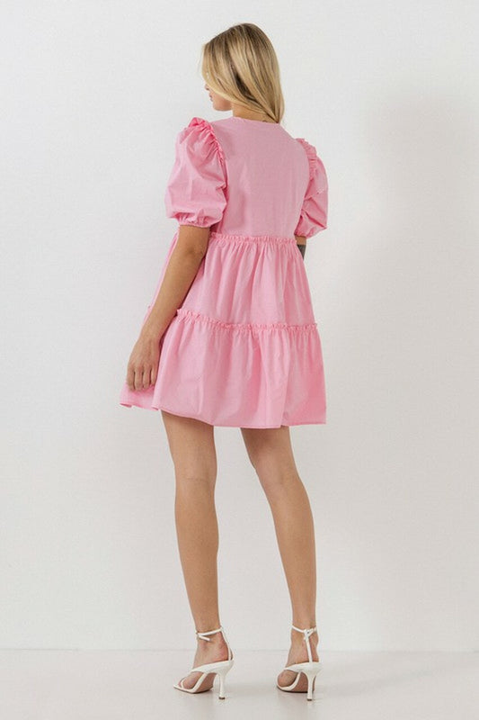 V-Line Puff Sleeve Mini Dress