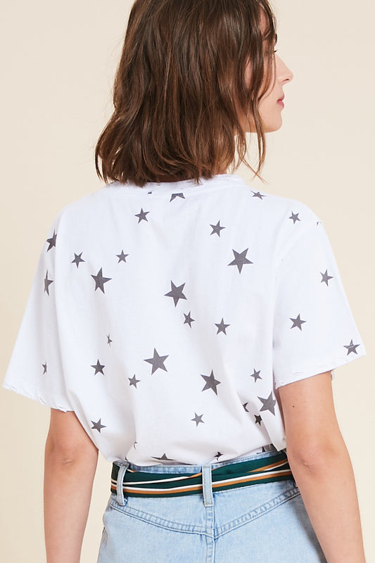 Distressed Hem Detail Star T-Shirt