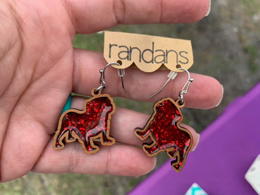 Bulldog Wood Glitter Earrings