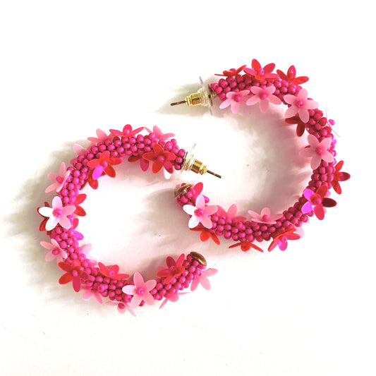 Hot Pink Flower Hoops